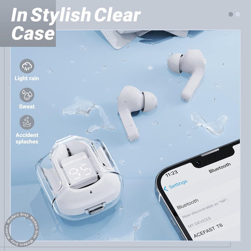 ACEFAST T6 Wireless Earbuds, Bluetooth Headphones with ENC Noise Canceling Translucent Earphones, HiFi Dual Stereo Microphone Mini in-Ear Earbuds ...