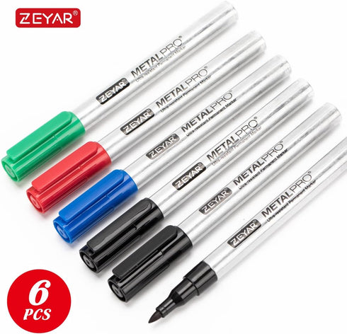 ZEYAR Permanent Marker Pens, Extra Fine Tip(1mm), Waterproof & Smear Proof ink, Aluminum Barrel, Quick Drying(3 Black, 1 Red, 1 Green, 1 Blue)...