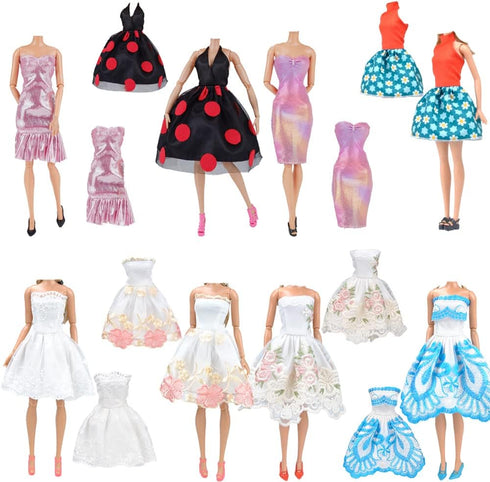 E-TING Lot 15pcs = 5 Sets Fashion Handmade Short Skirt Mini Dress with 10 Pairs Shoes for 11.5-inch Girl Doll Random Style...