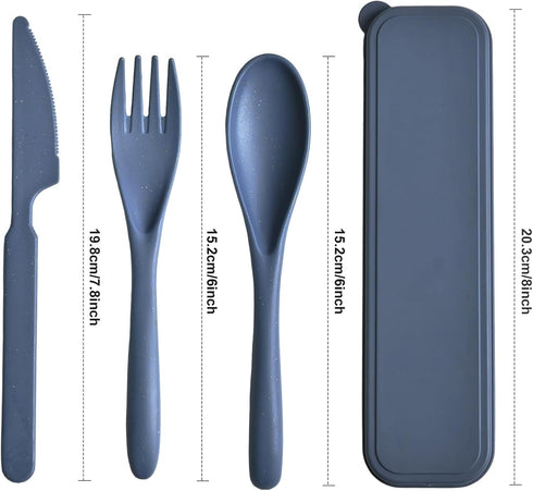 Travel Utensils with Case, 4 Sets Reusable Utensils Set with Case, Wheat Straw Utensils for Lunch Box Accessories, Camping Utensil Set for School ...