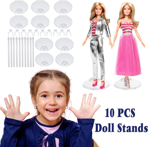 10Pcs Adjustable Doll Stands Display Holders, Action Figure Stand Toy Doll AccessoriesTransparent Plastic Mini Doll Display Stand Support for 11 t...