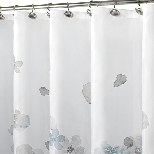 Sunlit Design Extra Long Simple Style Blue and Gray Flower Blossoms Fabric Shower Curtains for Bathroom Decor with White Background...