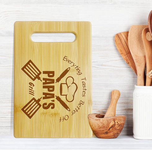 Everything Tastes Better Off Papa's Grill-Cutting Boards for Kitchen,Cute Bamboo Cutting Board,Papa Dad Cooking Gifts,Gifts for PAPA 10.6x7 Inch...