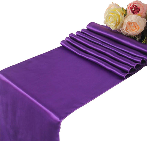 Dark Purple Satin Table Runners Wedding Party - 5 pcs Banquet Event Decoration 12" x 108"...