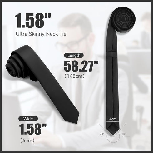 Skinny Ties Black Ties For Men and Women Solid Pure Color 1.58" (4CM) Plain Formal Slim Neckties...