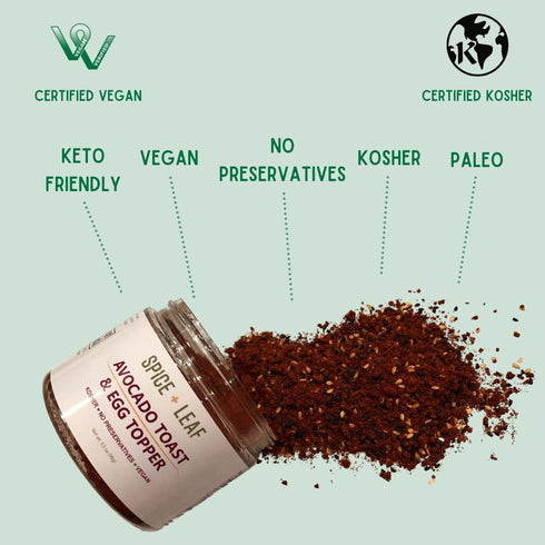 Premium Avocado & Egg Toast Topper by SPICE + LEAF - Vegan Kosher Pesticide Free Spice Blend Used to Give Avocado, Eggs, Salad and Fish a Pop of F...