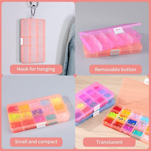Opret 15 Girds Bead Organizer(4 Pack), Earring Organizer Box, SMALL Plastic Containers with Adjustable Dividers for Crafts Jewelry Screws Fishing ...