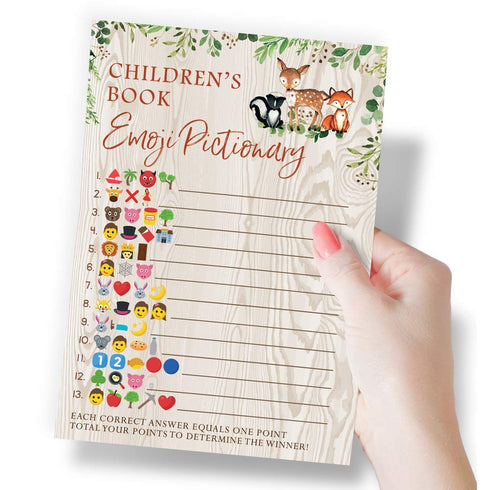 Printed Party Baby Shower Games – Children's Book Emoji Game for Boy or Girl, Woodland Forest Animals Theme, 50 Cards...