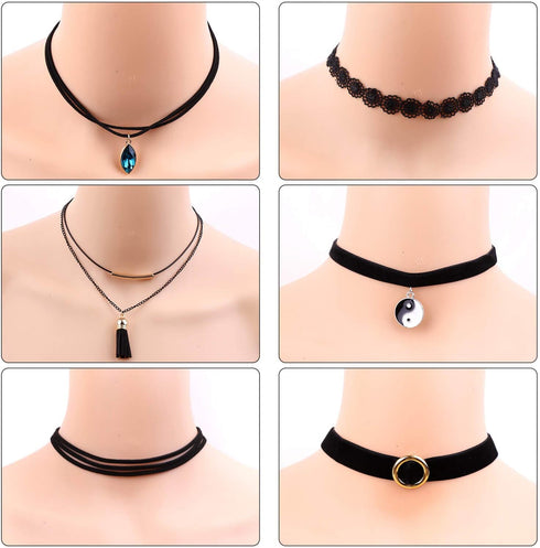 shynek Choker Necklace for Women, 12 Pcs Black Choker Necklace Set Black Lace Tattoo Velvet Chokers for Women and Teen Girls...