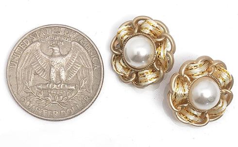 Faux Pearl Sewing Shank Buttons Hollow Edge White Ribbon Interweave Metal Base 20 Pcs - 18mm, 23/32"...