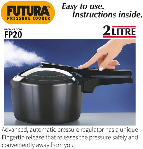 HAWKINS Futura 2 Litre Pressure Cooker, Hard Anodised Inner Lid Pressure Cooker, Small Cooker, Black (FP20)...