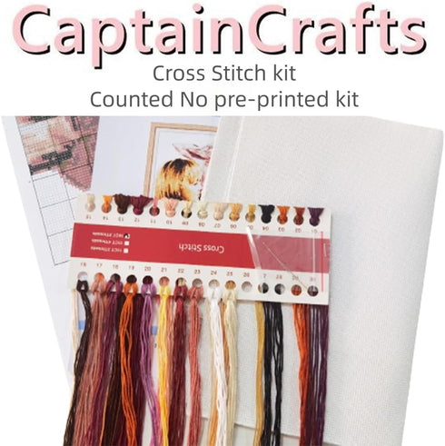 CaptainCrafts Cross Stitch Kits, New Counted Kit Unprinted 14CT Fabric Cross Stitching DIY Art DMC Needlecrafts Embroidery Kit for Adults Beginner...