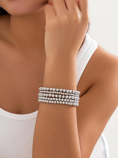 5Pcs Gold Beaded Bracelets 14K Gold Bracelets for Women Bracelet Stack Trendy Stretch Bead Bracelets Silver Bead Bracelet Dainty Jewelry for Women...