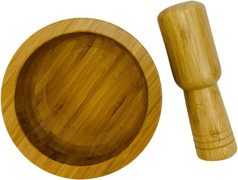 JapanBargain 4100, Bamboo Mortar and Pestle Set 5-Inch Wooden Herb Grinder for Garlic Ginger Spices Seeds Nuts Pepper Coffee Eco Friendly Manual S...