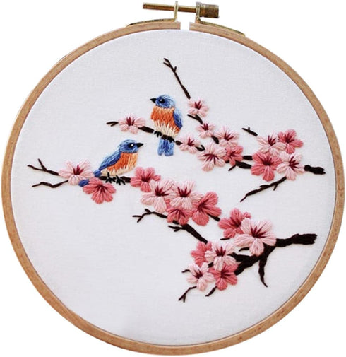Unionm Embroidery Kit Cherry Blossom Birds Cross Stitch Kit for Adults Beginners with Pattern and Instructions Plants Flowers Floral Pink Sakura E...