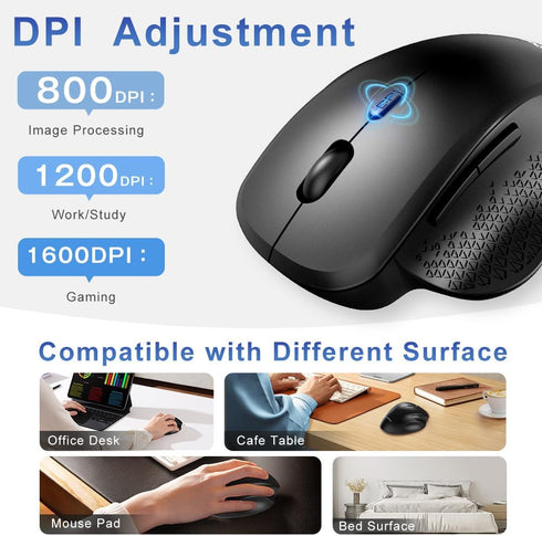 Bluetooth Mouse, Wireless Mouse, Ergonomic Mouse, 2.4GHz with USB Receiver, 1600 DPI Optical Tracking, Quiet Clicks, Computer Mouse for Laptop, PC...