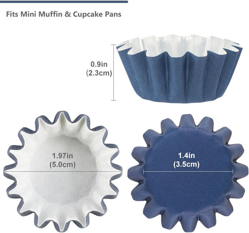 Caperci Grease-Resistant Navy Blue Mini Cupcake Liners 200 Counts - Heavy Duty Paper Muffin Baking Cups, Odorless, No Muffin Pan Needed, Easily Pe...