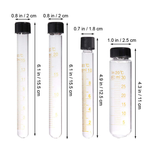 8 Pcs Tubes Graduated Glass Test Tubes with Screw Caps Calibration Test Tubes 10ml 15ml 20ml 30ml...