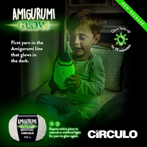 CIRCULO Glow in Dark Fingering Yarn, 100% Polyester, 114.8 yds /105 m, 1.76 oz / 50 g, Ball (Pack of 1), Green......