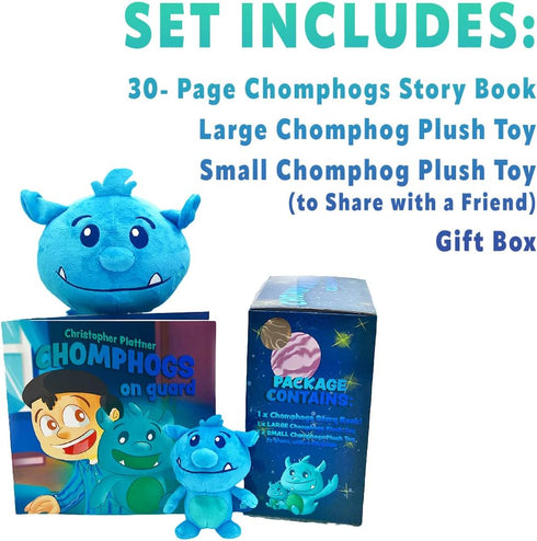 Mint Bucket Chomphogs on Guard Gift Set for Kids Scared of The Dark - Storybook and Bedtime Buddy - Cuddly Stuffed Animals - Kids Finally Sleep Al...