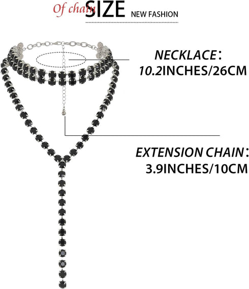 ELABEST Long Rhinestone Necklace Layered Y Necklaces Crystal Choker Necklace Dainty Wedding Bridal Bridesmaid Jewelry for Women and Girls...