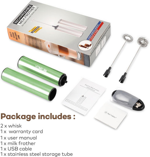 Rechargeable Milk Frother, Electric Coffee Foamer, Handheld Drink Mixer for Latte, Cappuccino, Coffee, Eggs, Hot Chocolate, Protein,Green...