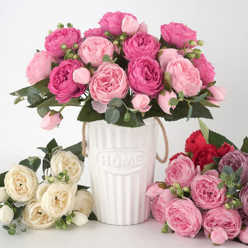 Artificial Peony Flowers Silk Peony Rose Real Touch Fake Flowers 3pcs Single Stem with 5 Heads Bouquet for Home Wedding Party Decoration (Pink)...