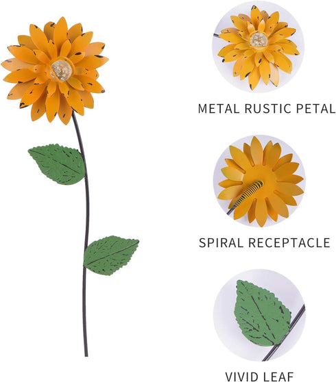Floral Garden Stake Decor,Glow in Dark Shaking Head Outdoor Plant Pick Water Proof Metal Flower Stick for Lawn Yard Patio,Pathway Ornament,Set of ...