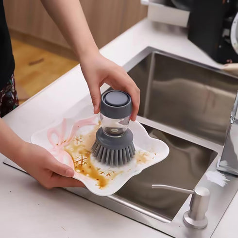 Dishwashing Brush with Soap Dispenser. Multi Functional Press Type Dishwashing Brush.for Dishwashers and Pans.Kitchen Detergent Dishwashing Brush....