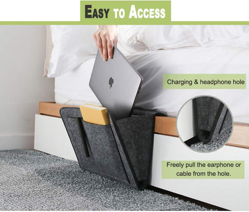 DOURR Felt Bedside Caddy Bed Dorm Bunk Organizer Storage Pocket for Organizing Tablet Magazine Phone Small Things Holder (Gray)...