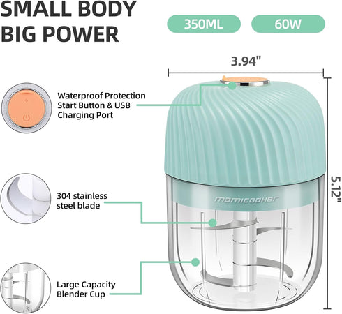 Electric Garlic Chopper, Portable Veggie Chopper, 350ML Garlic Grinder Masher Onion Chopper, Blender to Vegetable, Cordless Food Processor for Gin...