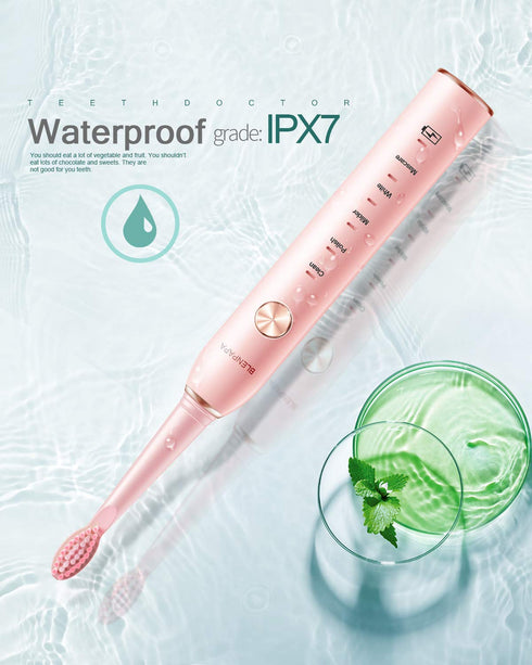 Electric Toothbrush for Adults, 5 Modes, 38,000 VPM Rechargeable, Dupont Brush Heads, Travel-Friendly, 1 Handle, Pink...