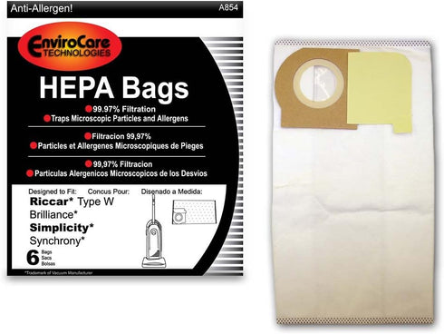 Envirocare Replacement HEPA Filtration Vacuum Cleaner Dust Bags made to fit Riccar Type W Brilliance and Simplicity Synchrony Vacuum Cleaners 6 pa...