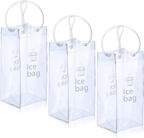 3 Pack Portable Ice Wine Bag, Collapsible Clear PVC Pouch Wine Cooler Bag, Wine Cold Bag with Handle for Champagne, Cold Beer, White Wine, Chilled...