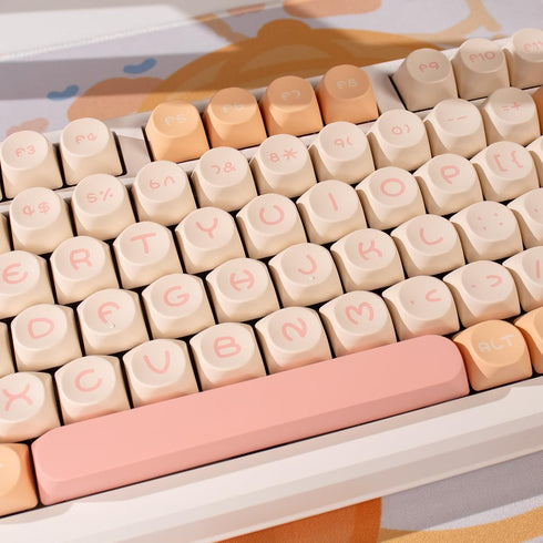 Cute Keycaps, Moa Profile Keycaps 75 Percent,PBT Double Shot Keycaps Set, Pink Round 130 Keys for Mechanical Keyboard 61/64/75/84/87/104/108 Layou...