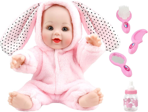 12 Inch Baby Doll with Accessories Set,Pink Rabbit soft baby dolls for 3+ year old girls boy,baby toys for Birthday gift (12 Inch Pink rabbit-YD-W...