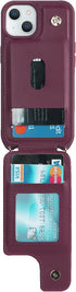 for iPhone 15 Case with Card Holder and Strap for Women,Crossbody Lanyard,Stand Ring Kickstand,Snap Clasp,Phone Wallet Cases 6.1 inch(Wine Red)......