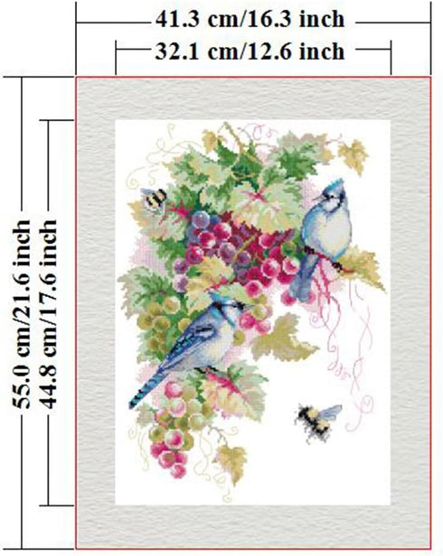 CROSSDECOR Stamped Cross Stitch Kits-Blue Jays and Grapes Embroidery Patterns Full Set for Beginners or Adults,11 CT 3 Strands DIY Crossstitching ...