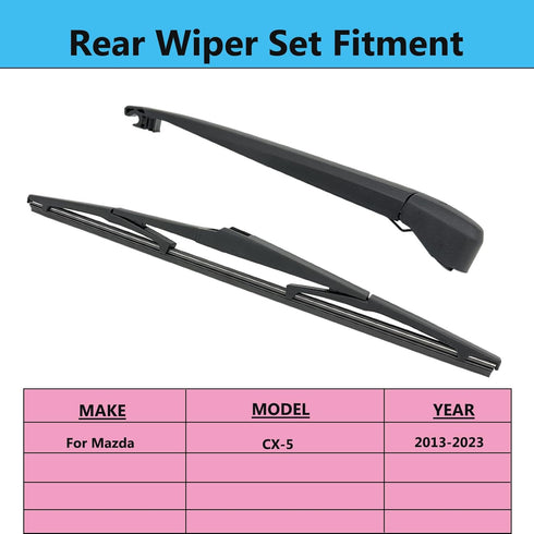 Rear Wiper Blade Arm Set Replacement for Mazda CX-5 2013-2023 Back Glass Wipers, Factory OE Style Rear Windshield Wiper Arm & Wiper Blade L206-67-...