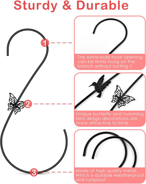 PACETAP Bird Feeders Hanger 12-Inch, 2PCS Metal Hummingbird Feeder Hook, Heavy Duty Plant Hangers Outdoor for Hanging Plants, Bird Feeder, Wind Ch...