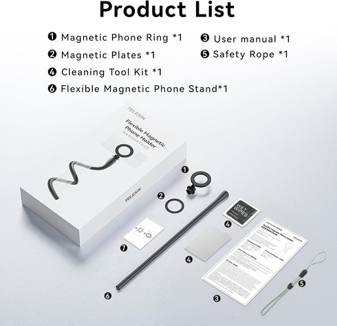 Magnetic Flexible Phone Mount Clamp Tripod Stand Stick Pole for Phones, Stroller Treadmill Tube Bike Motorcycle Phone Holder Attach Stand Accessor...