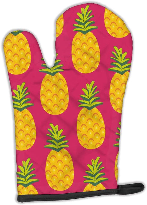 Caroline's Treasures BB5136OVMT Pineapples on Pink Oven Mitt Heat Resistant Thick Oven Mitt for Hot Pans and Oven, Kitchen Mitt Protect Hands, Coo...