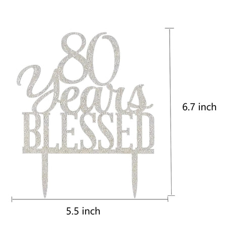 Silver Acrylic Custom 80 Years Blessed Cake Topper, 80th Birthday Cake Topper, 80th Wedding Anniversary Cake Topper (80 bless)...