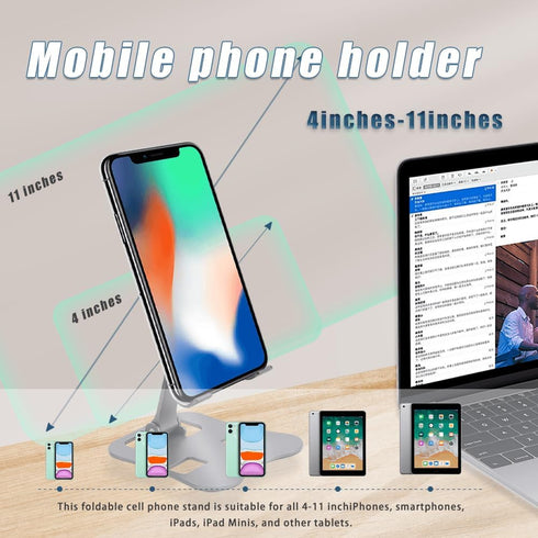 Foldable Cell Phone Stand, Aluminum Desktop Stand with Adjustable View Angle, Upgraded Desk Ultra Stable Phone Stand, Compatible with iPhone 14 13...