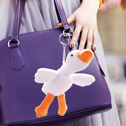 White Plush Duck Car Keychain, Cotton Filling Stuffed Animal Fluffy Duck Plushie Car Keychain Hanging Charms...