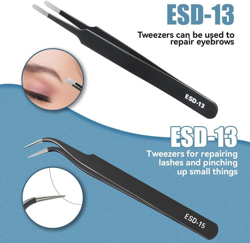 6 Pcs Precision Tweezers Set, Premium Non-Magnetic Stainless Steel Tweezer, ESD Curved of Tweezers for Electronics, Craft, Laboratory Work, Jewelr...