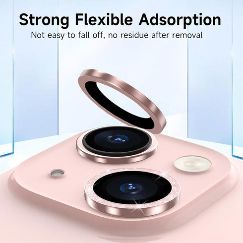 YWXTW for iPhone 15 Plus/ iPhone 15 Camera Lens Protector, Individual Bling Glitter Metal Ring Tempered Glass Camera Screen Protector for iPhone 1...