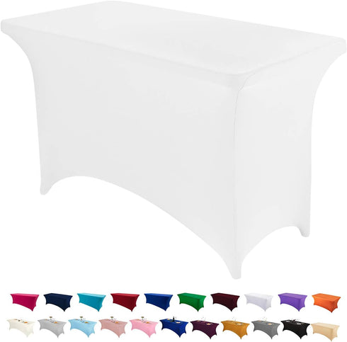 Peomeise 4FT Spandex Table Cover Rectangular Stretch Spandex Tablecloth (White,4FT)...