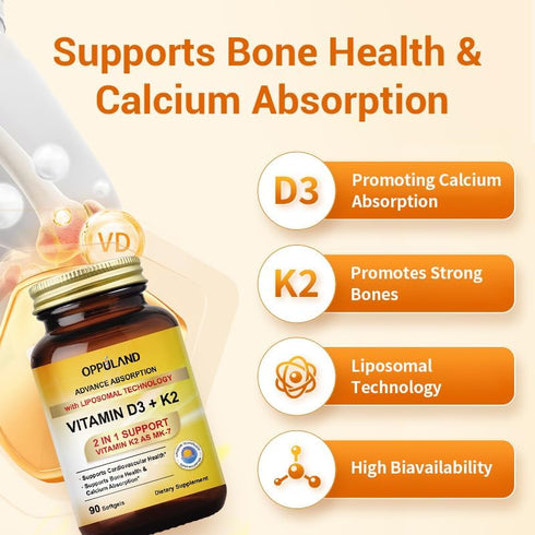 Vitamin D3 + K2 with LIPOSOMAL Technology + 5000iu of Vitamin D3 & 100mcg of Vitamin K2 as MK-7-2 in 1 Support - 90 Softgels...