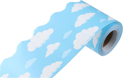 Blue Sky Clouds Bulletin Board Border Borders, for Board Scalloped Bulletin Board Decor, Blue Board Trim...